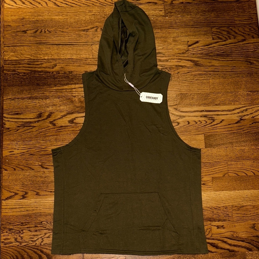 COOFANDY Men's Olive Green Hooded Muscle Tank Size Large NWT